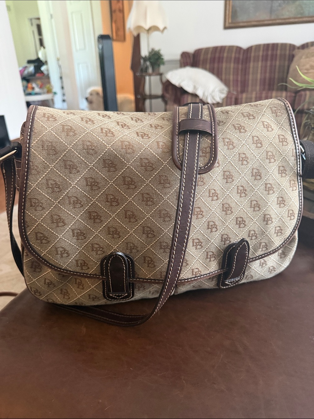 Dooney & Bourke Beige and Brown Monogram Crossbody Bag